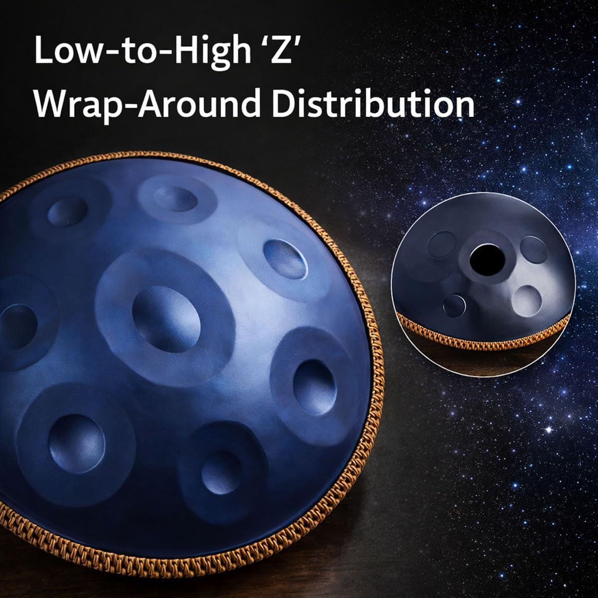 432hz 440Hz Steel Handpan Drum 9/10/12 Töne 56cm D-Moll-Handtrommel, Drum-Instrument Mit Schlägeln, Hand pan-Ständer & Tragetasche, für Erwachsene & Anfänger(Gold,440hz 9 Notes)