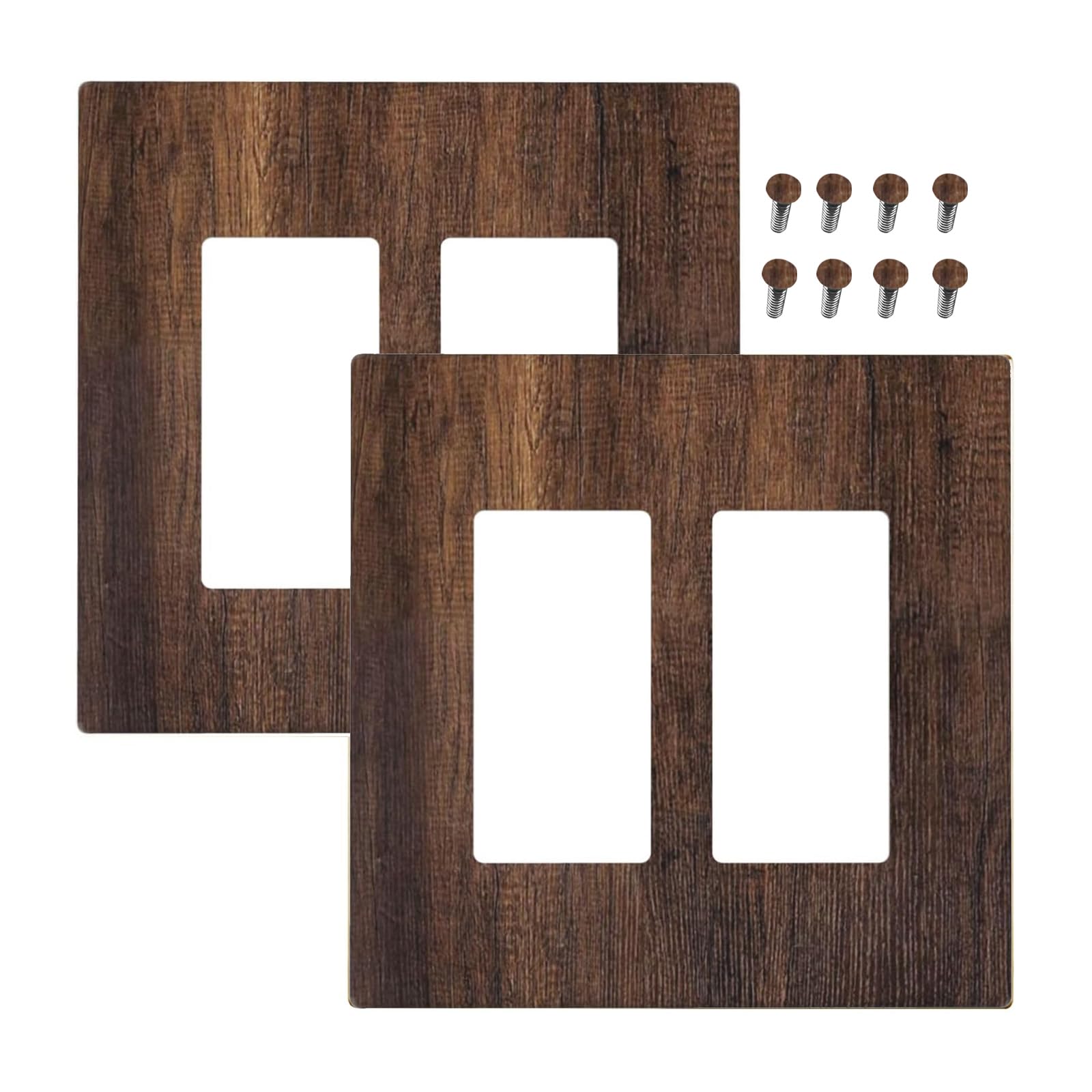 Couvercle de prise en bois marron pour double interrupteur vintage et chic