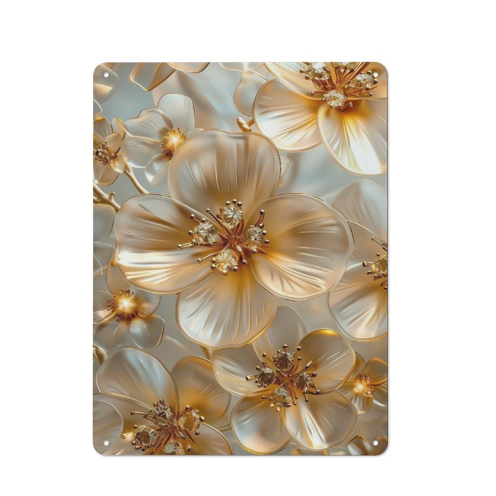 Shed Style Decorative Metal Plaque 40x30cm Featuring Golden Flowers Blossom, Porch Wall Decor for Patio Bar, Workshop, Shed Or Kitchen