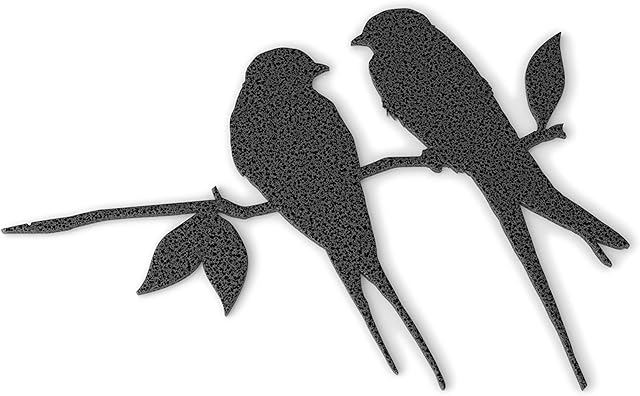 Barn swallows (love birds) on a branch metal tree art metal bird garden Steel Rusty Silver Copper Gold Black (Antique Silver)