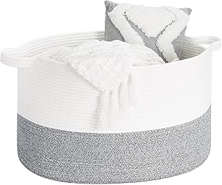 INDRESSME XXX Large Cotton Rope Basket - Woven Basket Woven Storage Hamper for Pillow Blanket Basket in Nursery Room Deractive Rope Basket Gray Oblong Design, 23.6"L X 17.7''W ×13.8"H