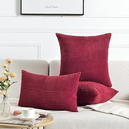 Miniatura 6 de Fancy Homi Paquete de 2 fundas de almohada decorativas color burdeos de 12 x 12 pulgadas con para sala de estar, sofá cama, rústica estilo bohemio,