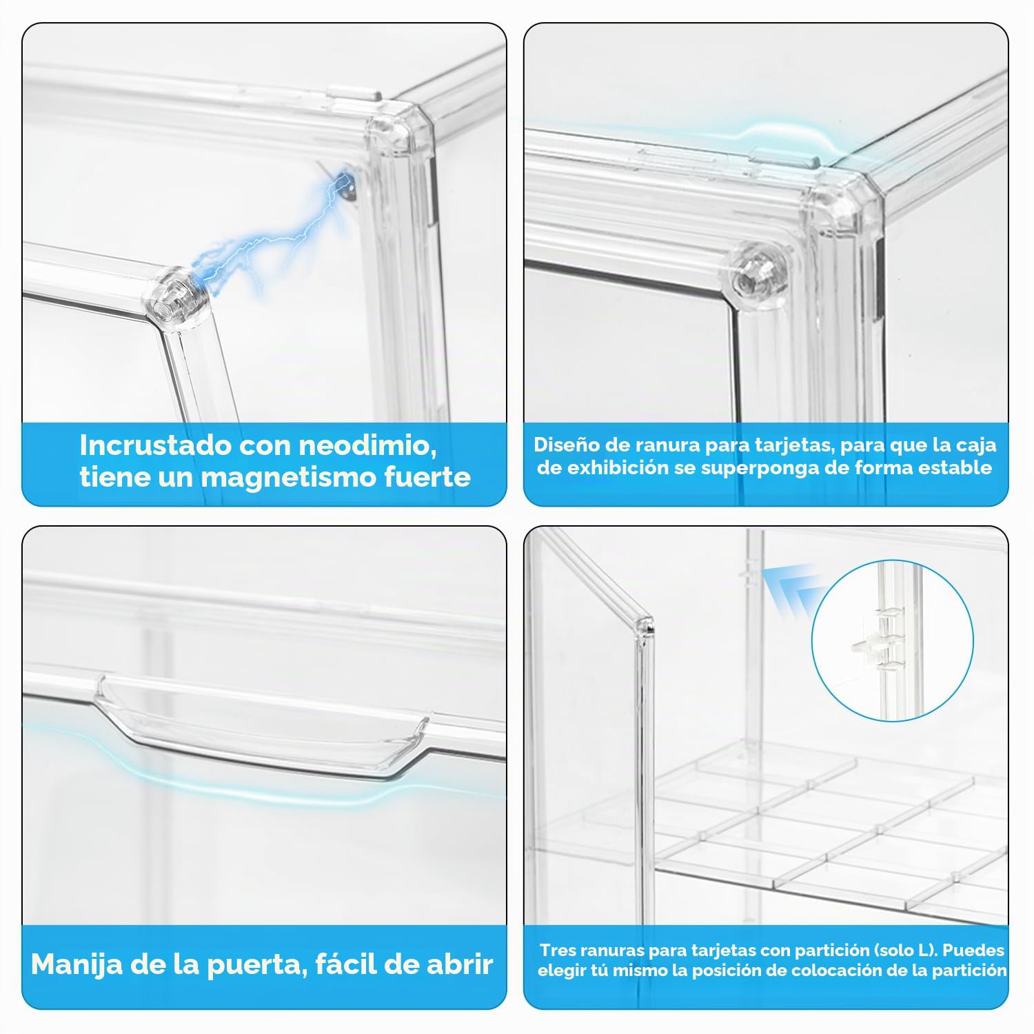 Paquete de 2 Cajas de Almacenamiento de acrílico Transparente con Placa divisora, Vitrina acrílica con Puerta magnética, para Bolso, Bolso, Zapatos, cosméticos, a Prueba de Polvo (XL)