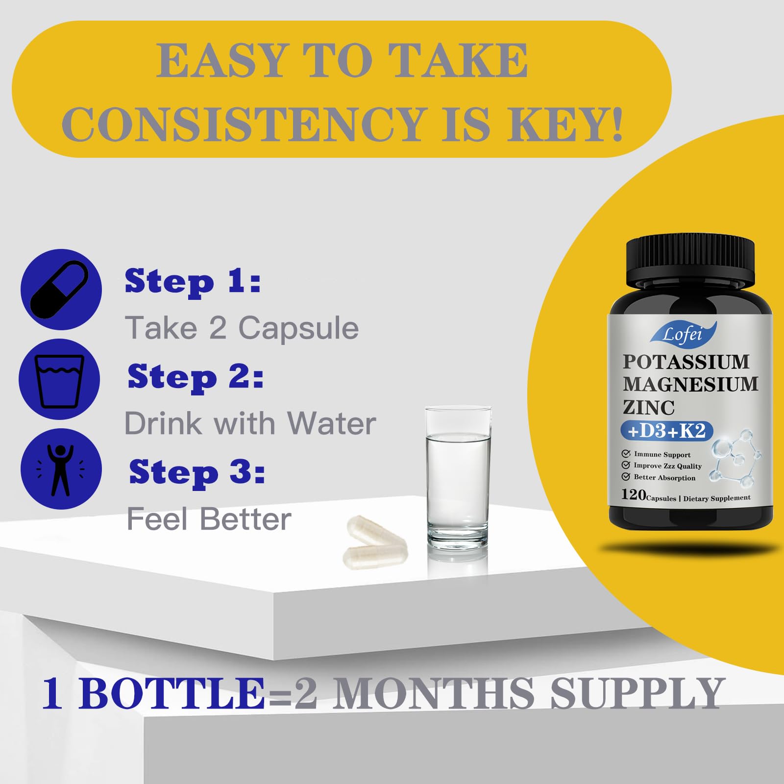 Potassium Magnesium Zinc Supplement,with Vitamin D3& K2,Support Immune — Amazon image 5