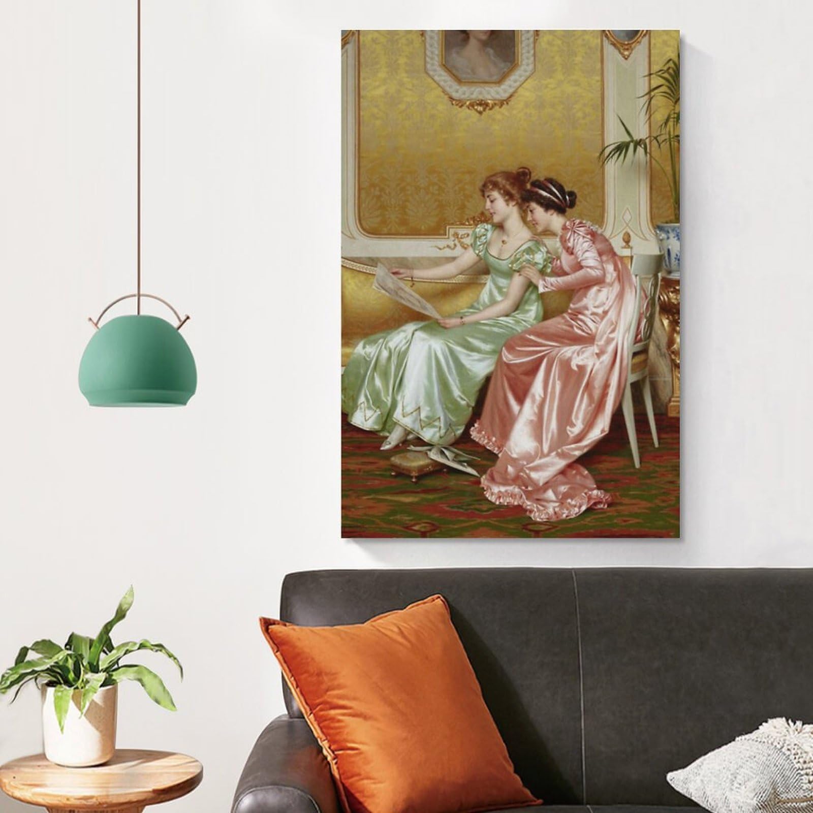Vittorio Reggianini - Dos elegantes damas jóvenes en un interior examinando una revista, póster de lienzo, póster de pared, impresión artística para el hogar, decoración moderna, 60 x 90 cm