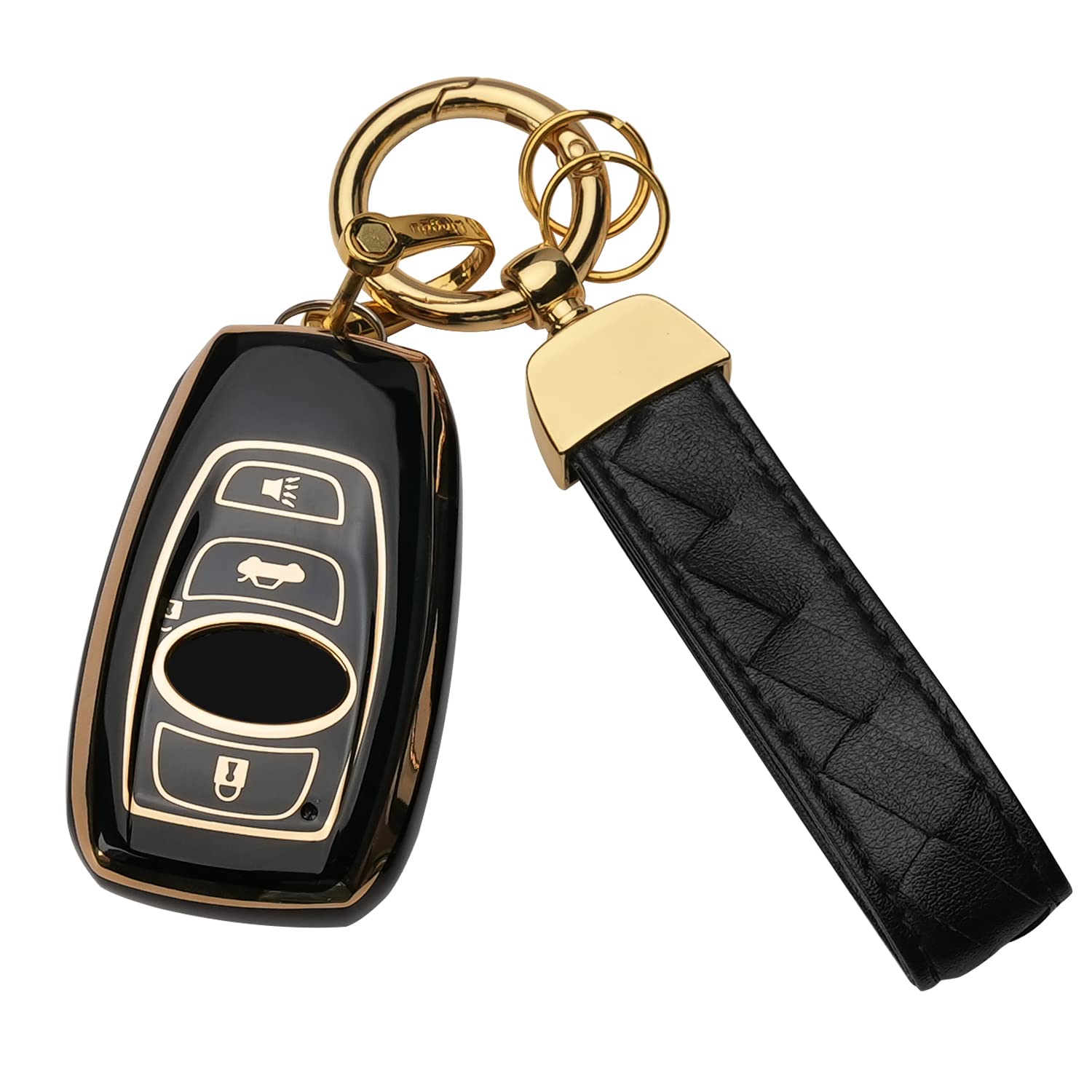 for Subaru Key Fob Cover Keychain Fit for Forester CrossTrek Outback WRX Ascent BRZ Impreza Legacy Smart Key Shell Case (Black)