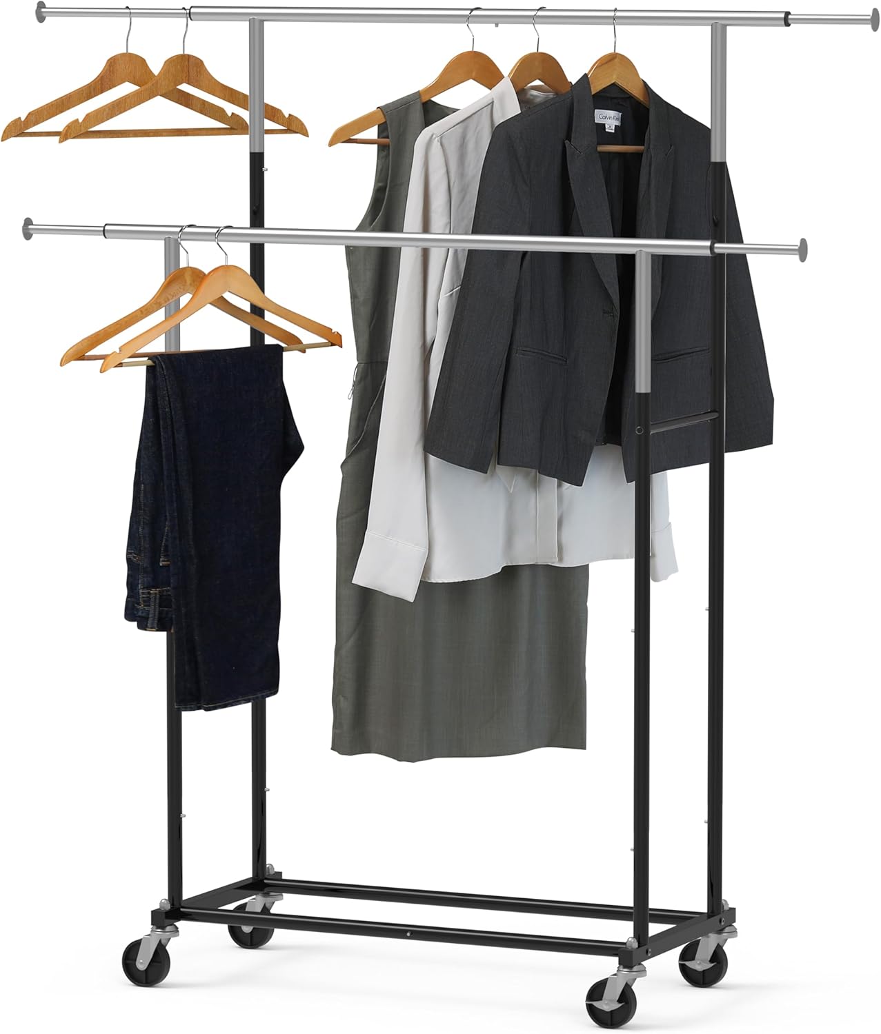 SimpleHouseware Double Rod Portable Clothing Hanging Garment Rack