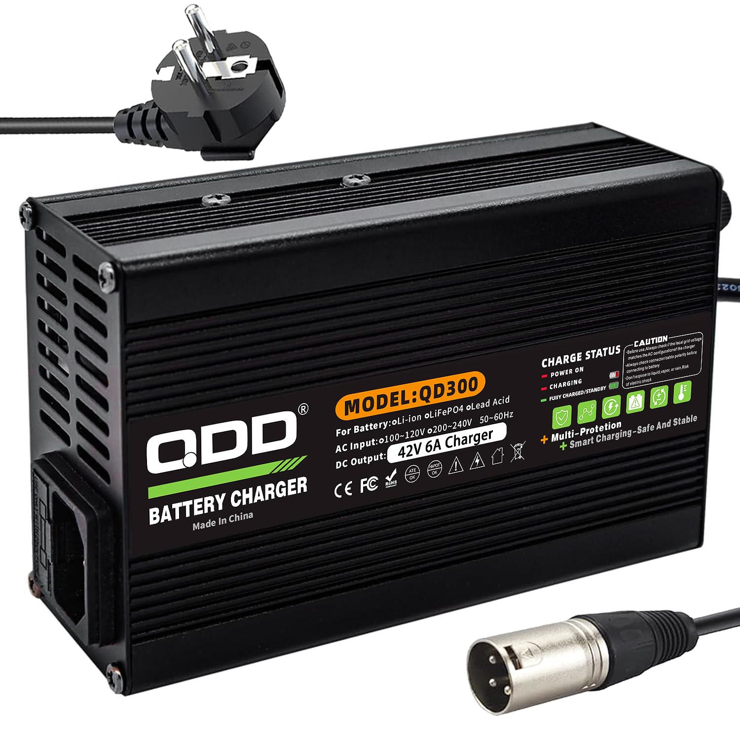 QDD Ładowarka do baterii litowej 42 V 6 A do baterii litowej 10S 36 V Smart ładowarka do baterii z wtyczką 3 w 1 X LR