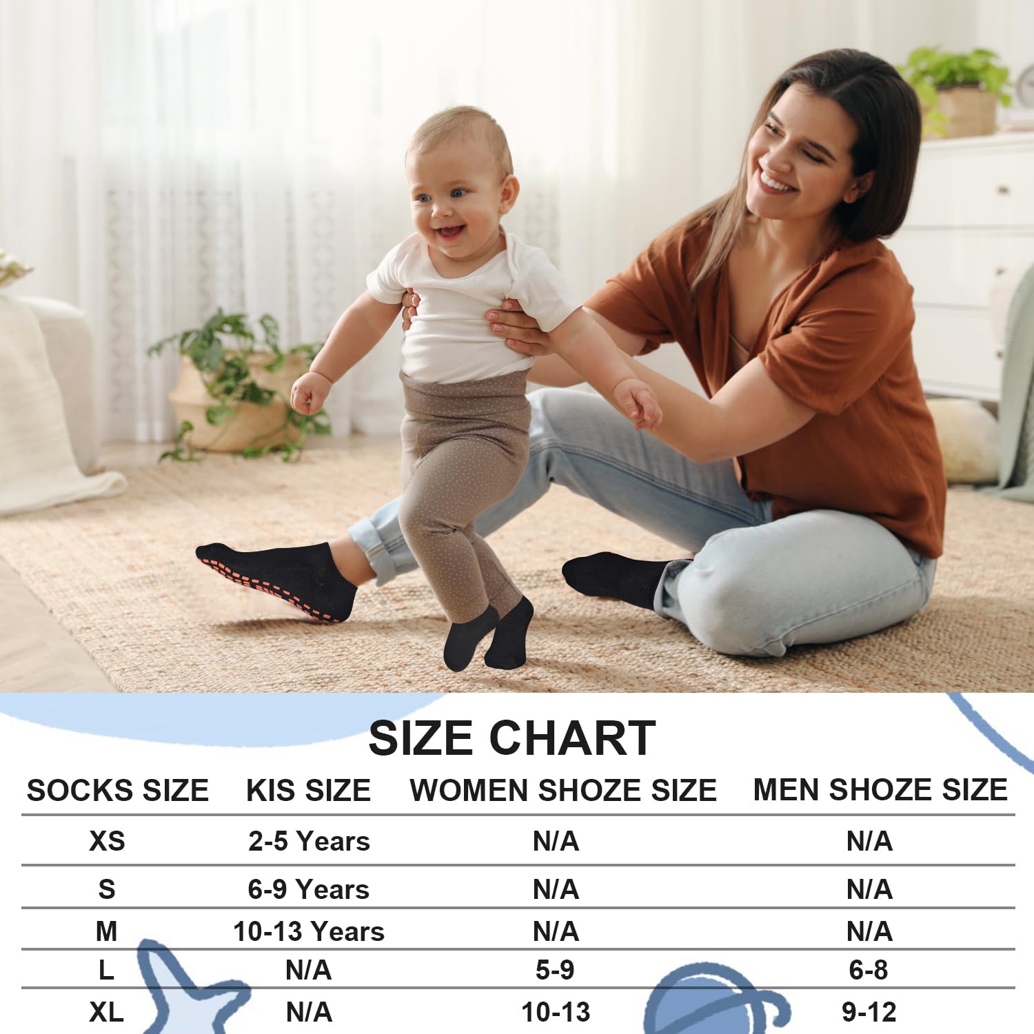 SkiBeaut Calcetines antideslizantes para cama elástica para niños, jóvenes y adultos, calcetines deportivos para niños, niñas, calcetines de yoga, mujeres y hombres, 4 pares