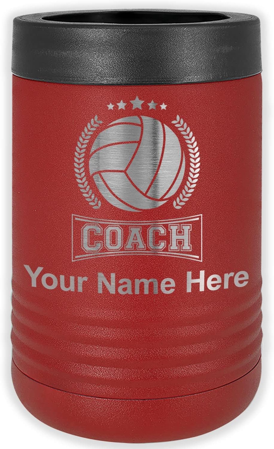 LaserGram Personalized 12 oz. Stainless Steel Can & Bottle Insulator, Volleyball Coach – Keeps Drinks Cold Longer (Green)