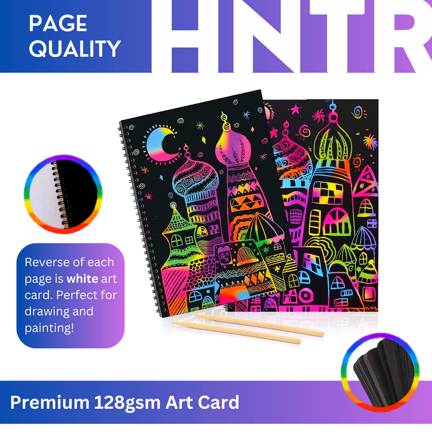 HNTR Rainbow Scratch Art for Kids, 23 x 16 cm - Image 3