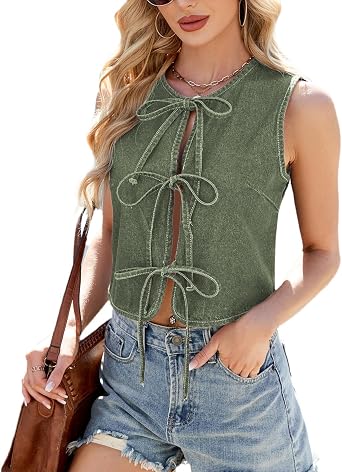 Denim Vests for Women Crop Denim Top Button Down Waistcoat Vest Tank Tops 2025 Casual Sleeveless Jacket