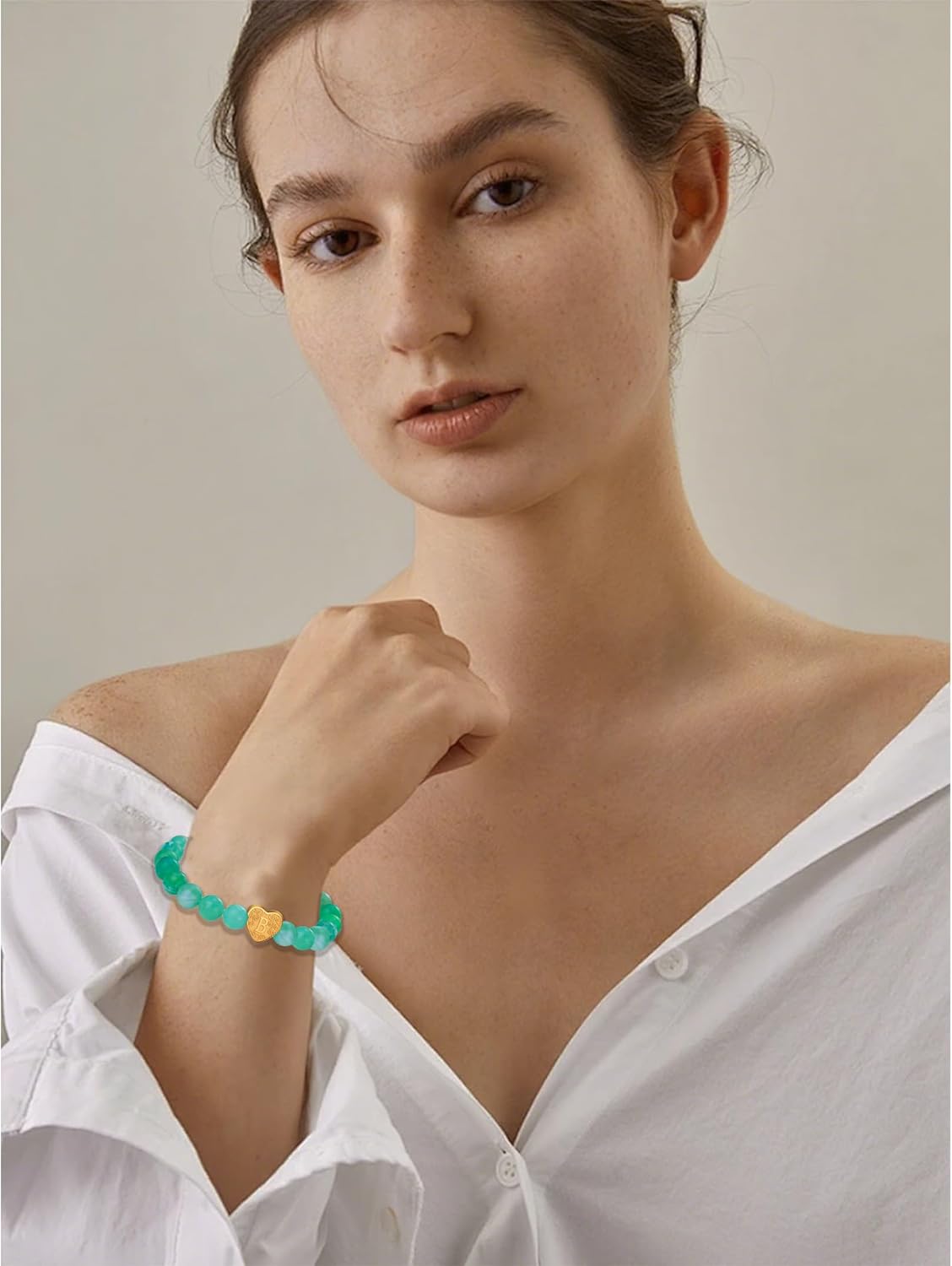 Beaded Bracelets with Initial Heart Charm for Women Handmade Beads Stretch Bracelet Initial Bracelet for Birthday Gift Dainty Letter Bracelet - Image 2