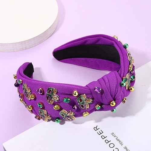 Miniatura 6 de MOLOCH Diadema de Mardi Gras, accesorios para el cabello de carnaval para mujer, máscara con purpurina, diadema anudada, morado, verde, dorado,