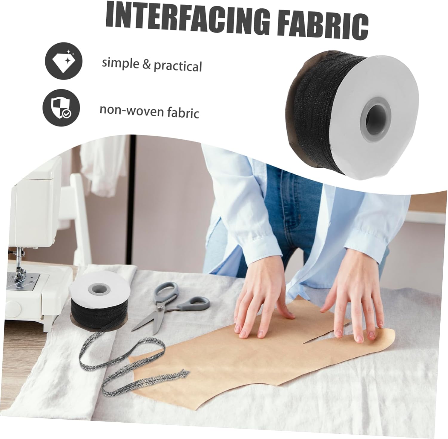 VILLFUL 3rolls Fusible Interfacing Strip for Clothing Non-Woven Fabric Roll Center Line for Precise Alignment for Sewing Projects and Crafts