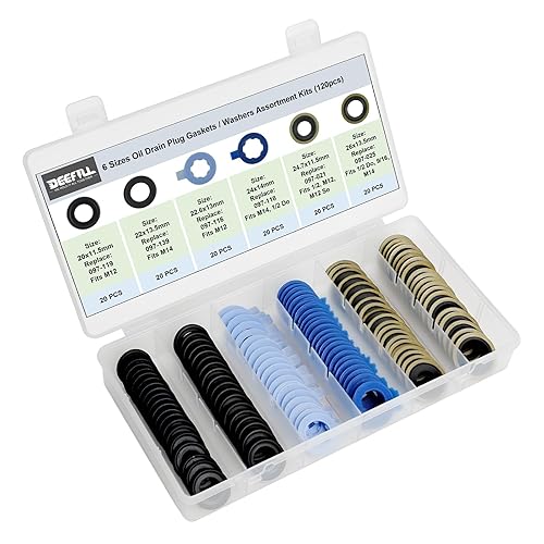 Miniatura 7 de Juego surtido de 120 juntas de tapón de drenaje de aceite de 6 tamaños, compatible con M12 M14 para Ford, reemplazo 097-119, 097-139, 097-116,