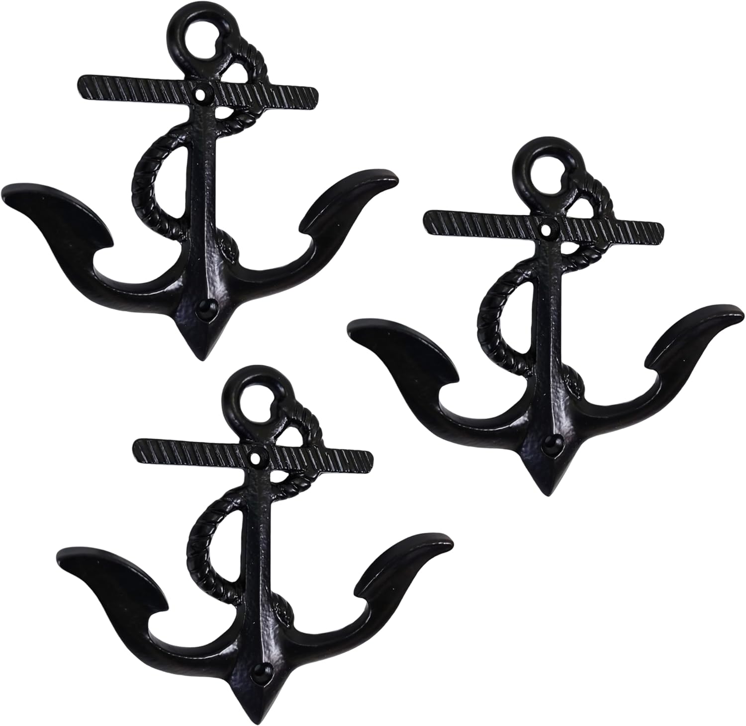 Set of 3 Cast Iron Anchor Shape Coat Hooks Wall Art Decor-Anchor Shape Hangers and Key Holder-Clothes Rack and Backpack Hanger-Coat Hooks Home Decor for Storage, Living Room,Hallway (Black)