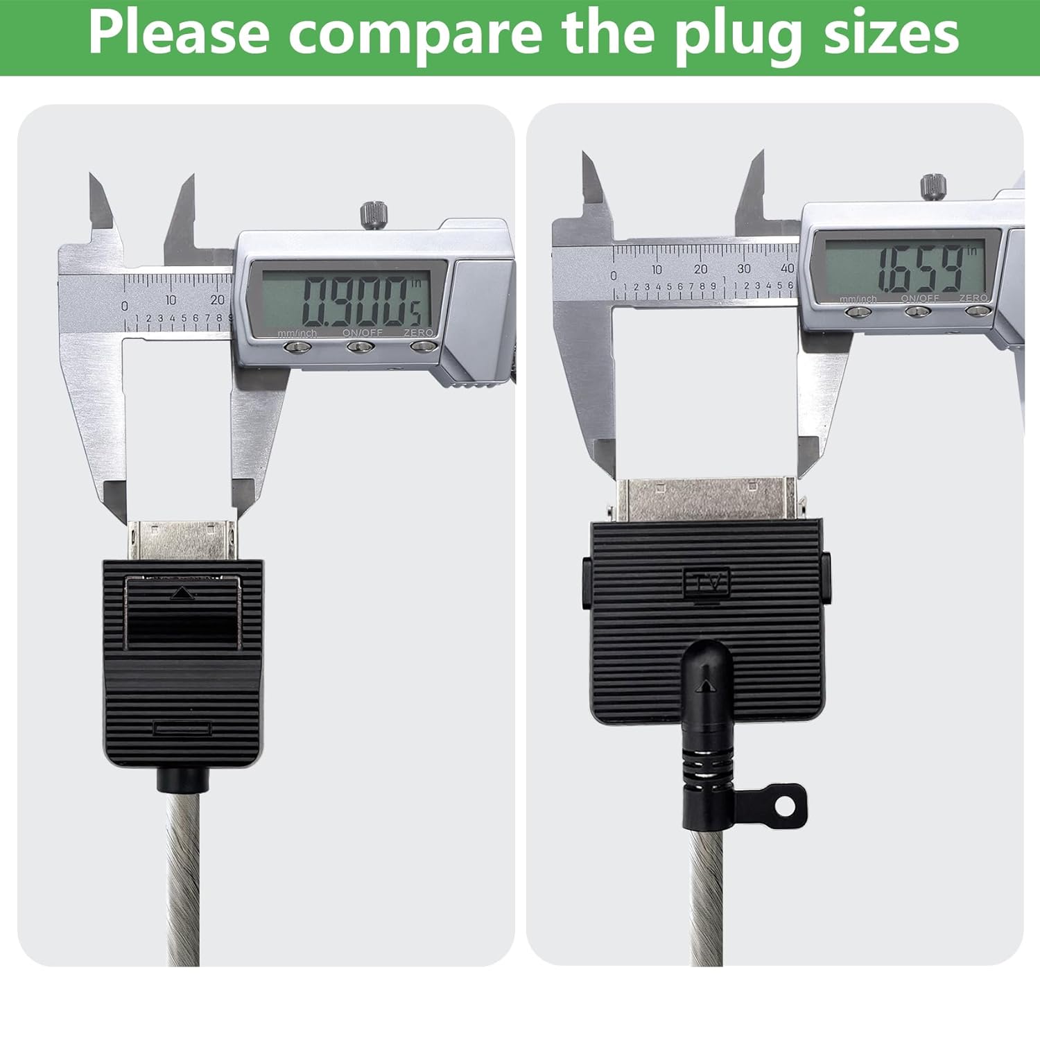 Comparison of One Connect Cable plug sizes