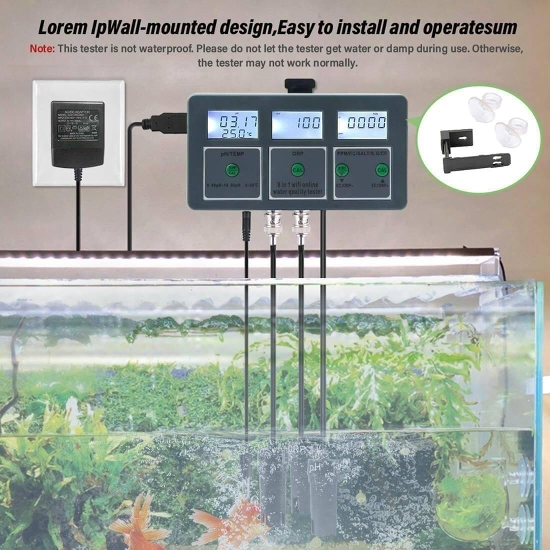WiFi Smart Water Quality Meter Monitor, 8 in 1 Water Quality Detector, PH/EC/TDS/Salt/S.G/CF/ORP/Temp Tester, for Aquariums Pool Hydroponics