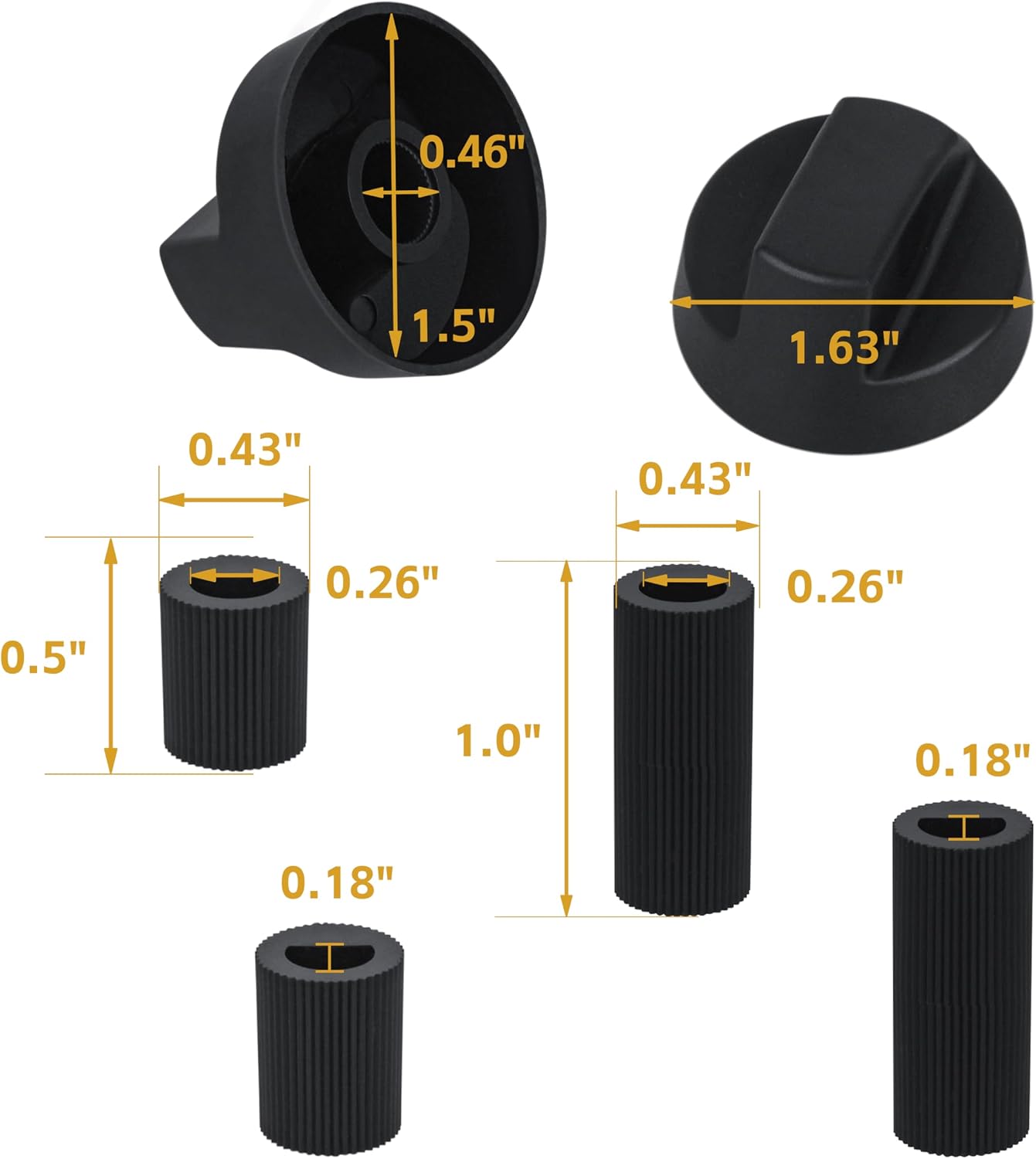 4 Pack Control Knobs Replacement with 12 Adapters for Stove Oven Range(Black)