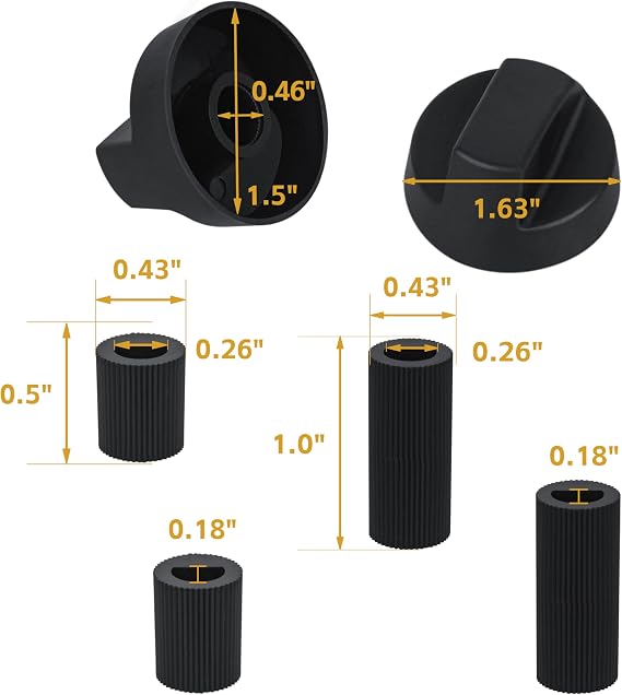 4 Pack Control Knobs Replacement with 12 Adapters for Stove Oven Range(Black)