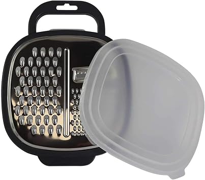 Fackelmann 40906 Rectangular Grater with Container, 25 x 19 x 6 cm, Sybaris, Colour White Semi-Transparent and Grey, Quantity 1 Piece, Stainless Steel