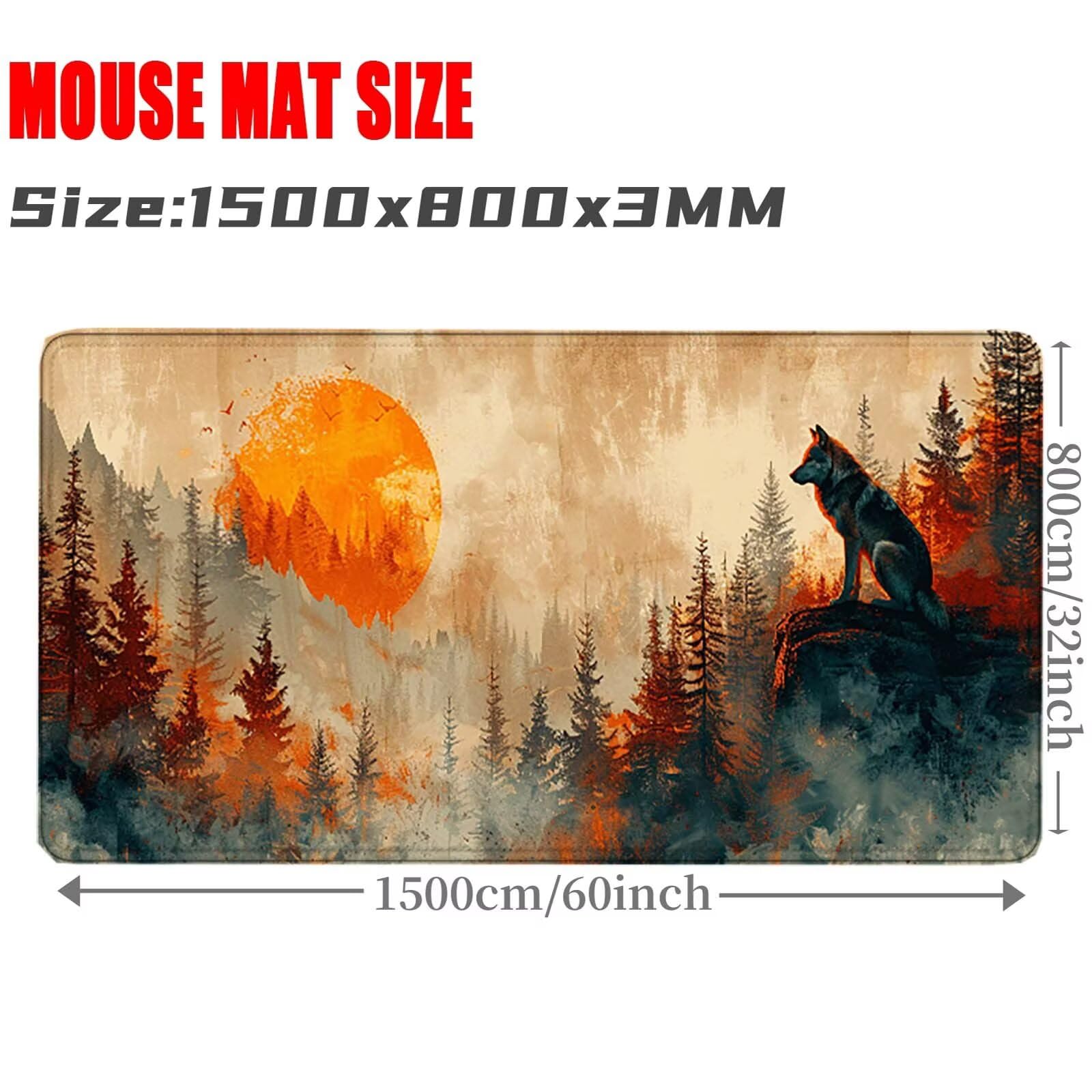 Selva Alfombrilla Ratón Lobo Alfombrilla Gaming XXL 1500 x 800mm, Impermeable Mouse Pad con Bordes Cosidos Tapete Escritorio con Base de Goma Antideslizante para Accesorios Gaming, Oficina -zzg25051Q