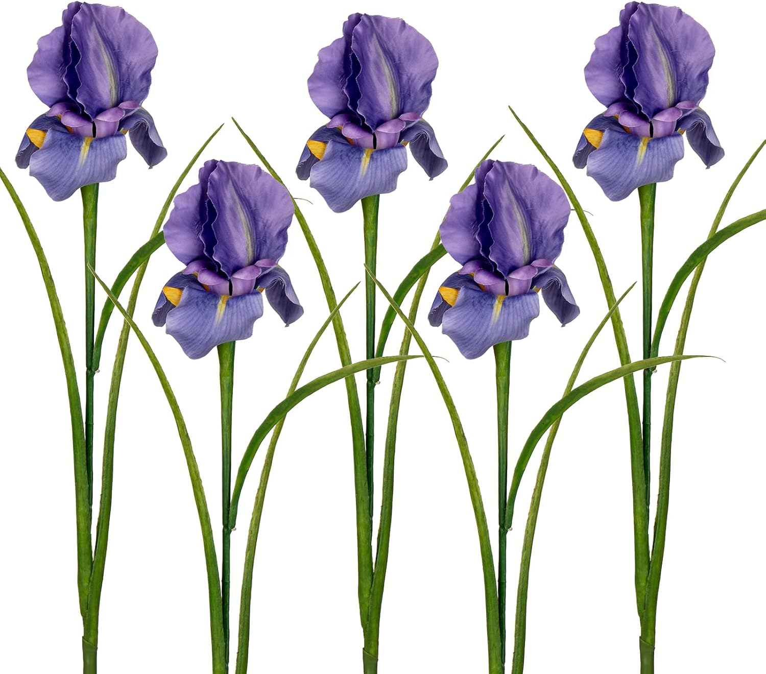 DILATATA Iris Flowers Artificial 5 Pcs Real Touch Long Stems Iris Flowers 23.6" Silk Iris Fake Flowers for Wedding Bridal Home Decor - Purple