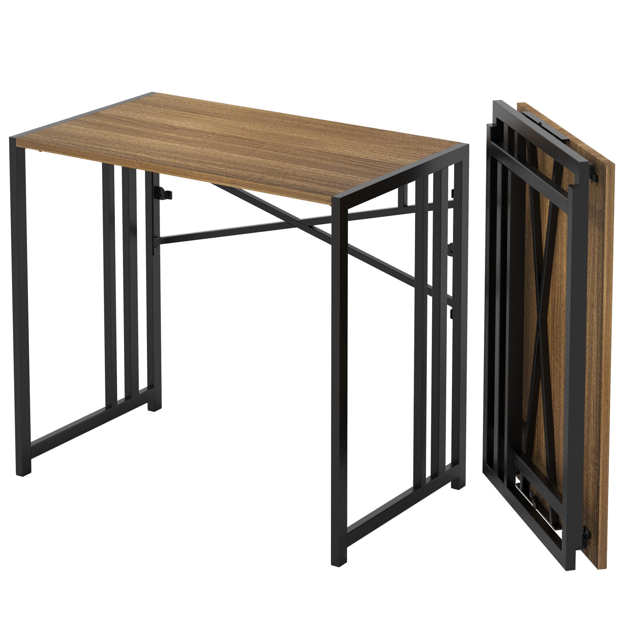 Lutown-Teen 90 cm Folding Small Desk, Writing Gaming Computer Camping Desk for Small Spaces, No Assembly Required Home Office Table, Espresso