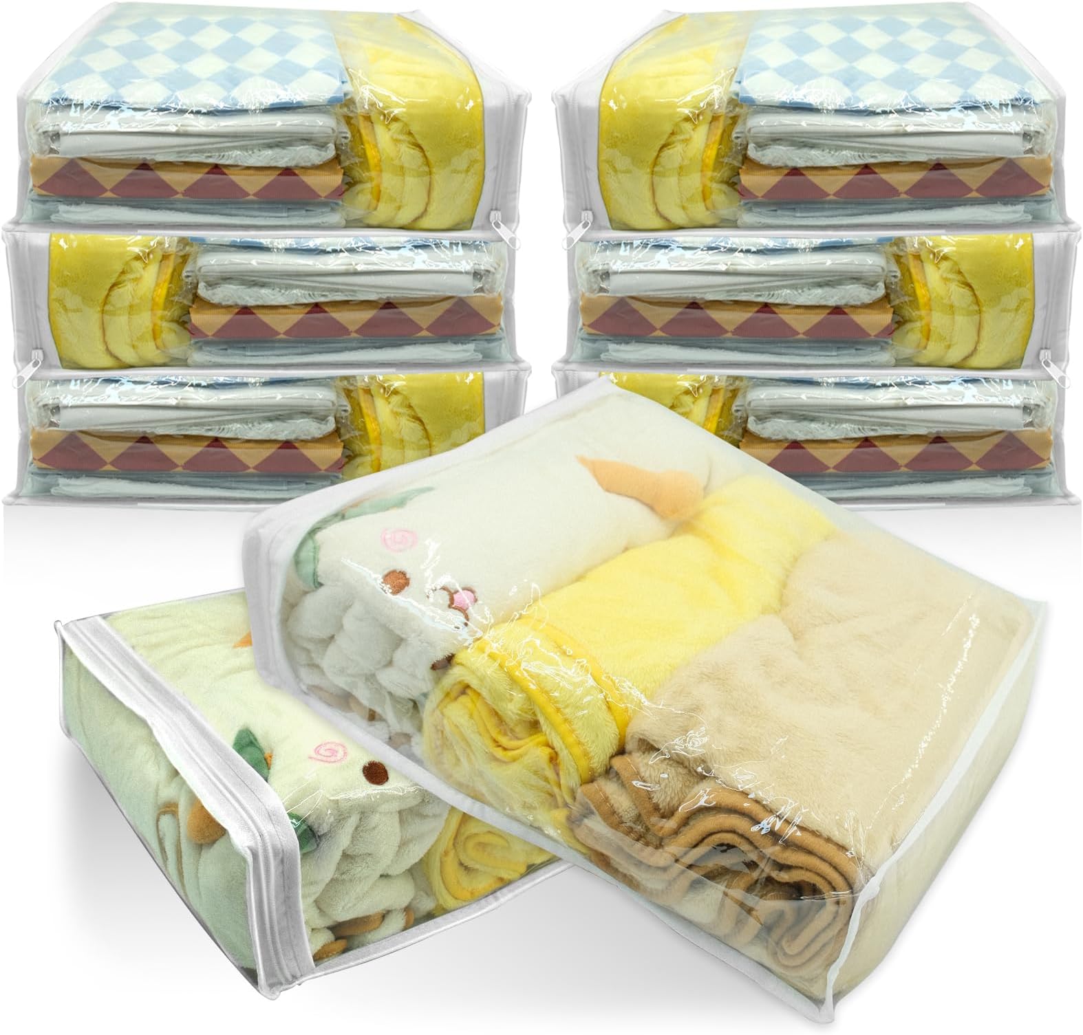 Clear Vinyl Zippered Blanket Storage Bags 15x18x5 Inch set