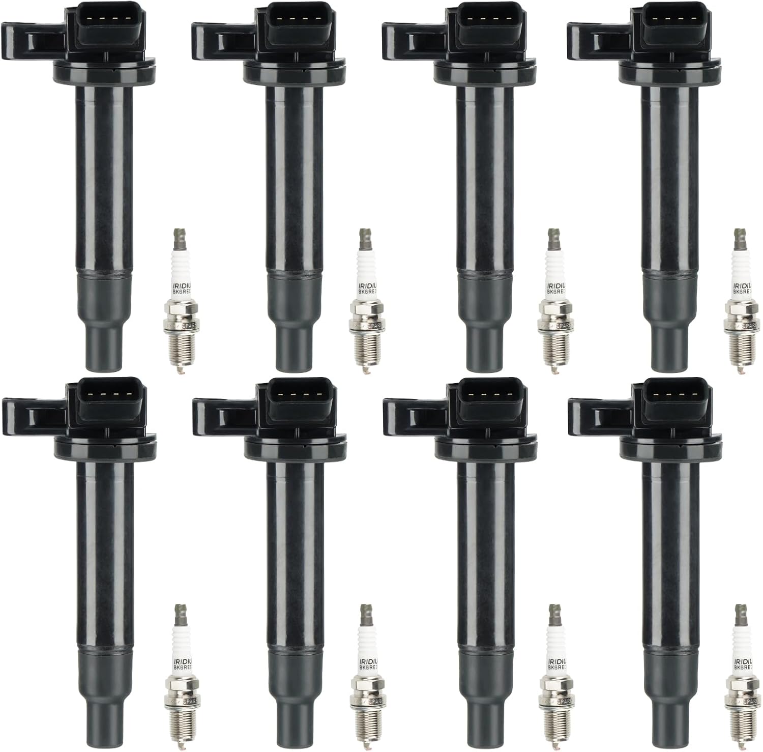 Ignition Coil Pack + Iridium Spark Plugs for Lexus LS430 4.3L 2001-2006, SC430, GS430, LX470, GX470, for Toyota Tundra 4.7L 00-09, Land Cruiser 98-07, 4Runner, Sequoia, Replaces ‎‎‎UF230, 8 Sets