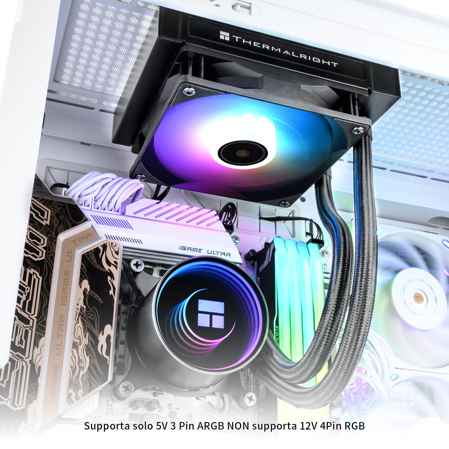 TR-Frozen Notte 120 ARGB Bianco Raffreddamento liquido del processore, Velocità della testa della pompa AIO fino a 2800RPM, Ventilatori TL-E12W-S V2 PWM, per AMD/AM4/AM5, Intel LGA1851/1700