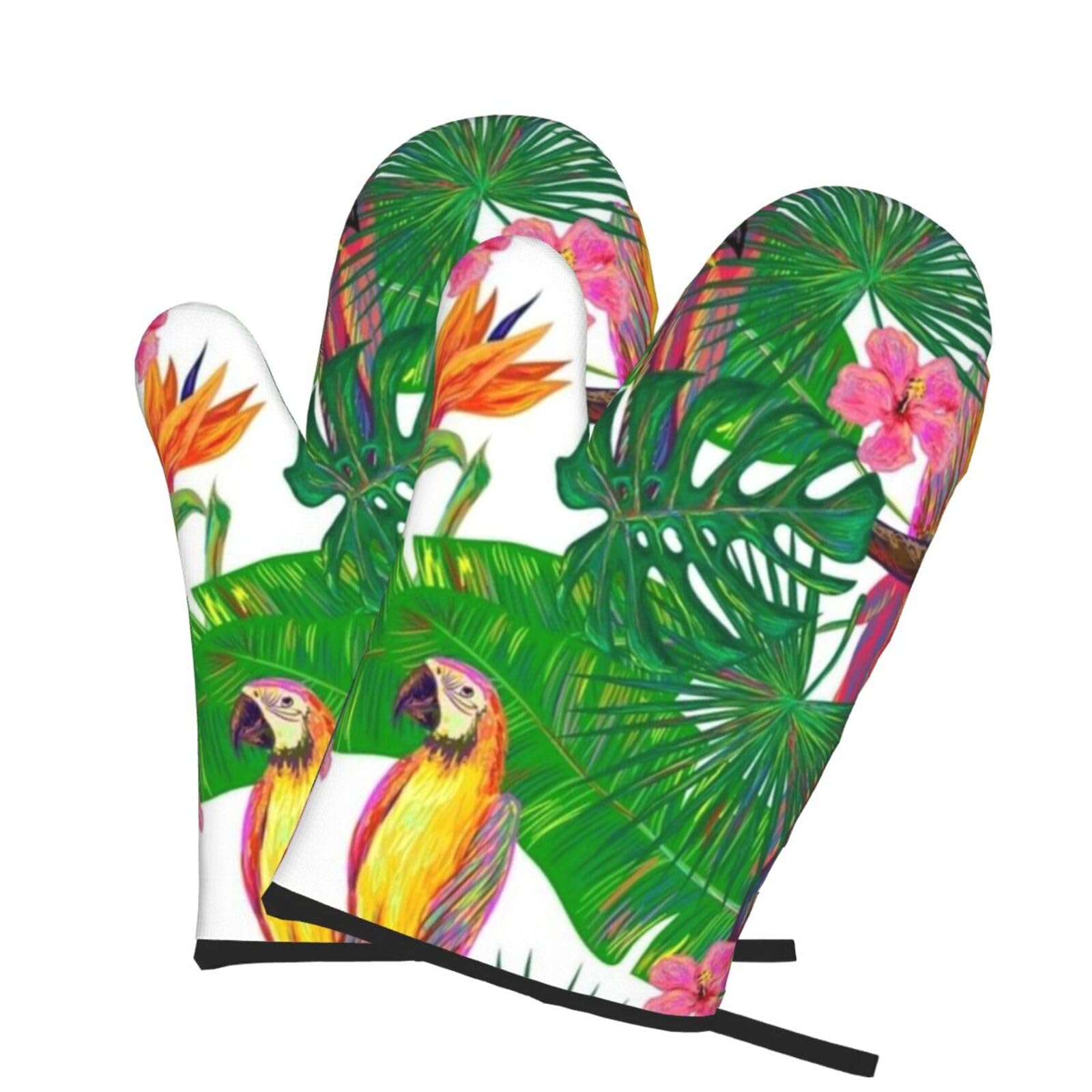 Oven Mitts Set of 2 Pcs, Toucans Parrot palm tree leaves Prints Heat Resistant Kitchen Gloves for Cooking Baking Grilling