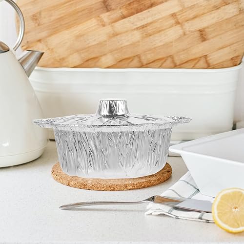 Miniatura 3 de BESPORTBLE 5 juegos de sartenes redondas de aluminio con tapa, 60.9 fl oz, bandeja de papel de aluminio para hornear, olla de camping, utensilios de