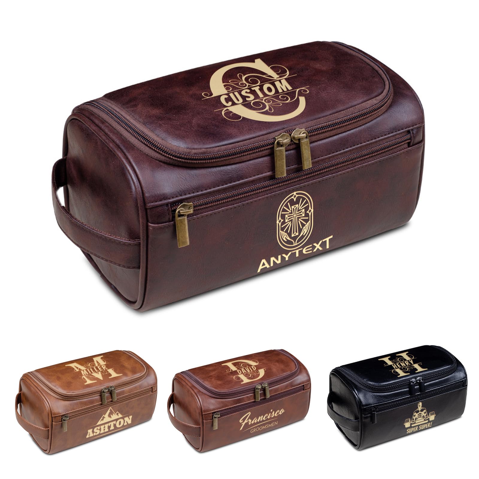 HDSD Custom PU Leather Toiletry Bag for Men Women Personalized Travel Hanging Toiletry Bag Travel Organizer Cosmetic Bag Groomsmen Gifts