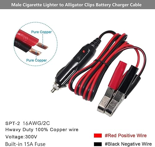 Miniatura 2 de Cable de extensión de pinza de cocodrilo a encendedor de cigarrillos macho, cable de carga de batería de puente de 12 V-24 V, cable eléctrico de