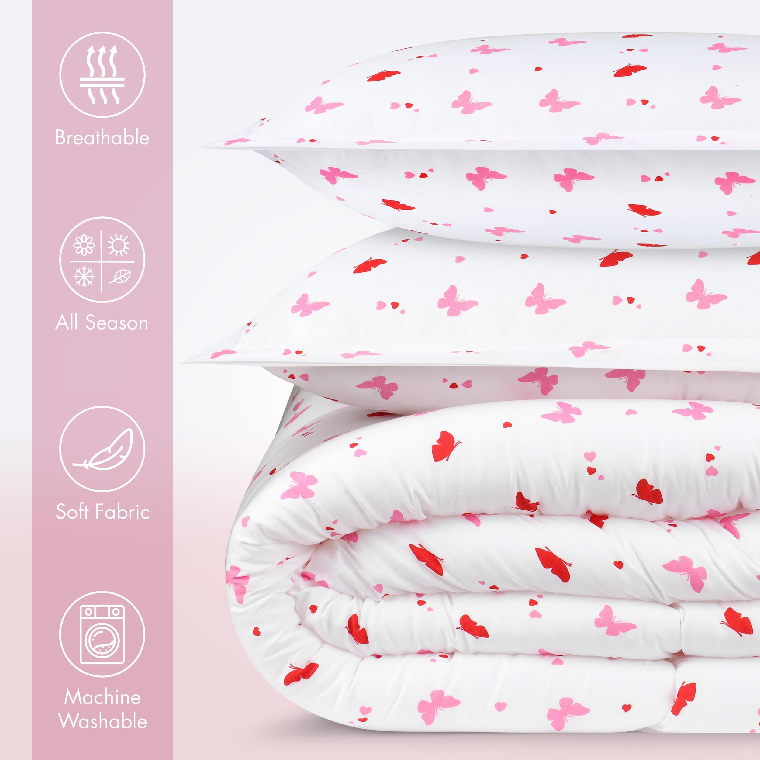 Utopia Bedding All Season Butterfly Comforter Set with 2 Pillow Cases - 3 Piece Soft Brushed Microfiber Kids Bedding Set for Boys/Girls – Machine Washable (Twin/Twin XL)