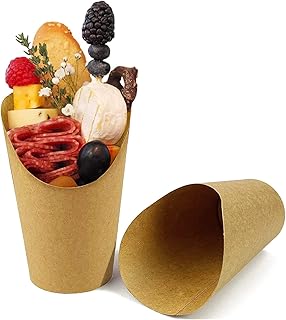HINMAY 50 Pcs Disposable French Fries Holder, 12oz Paper French Fry Cups Charcuterie Cups for All Occasions (12oz, Brown)