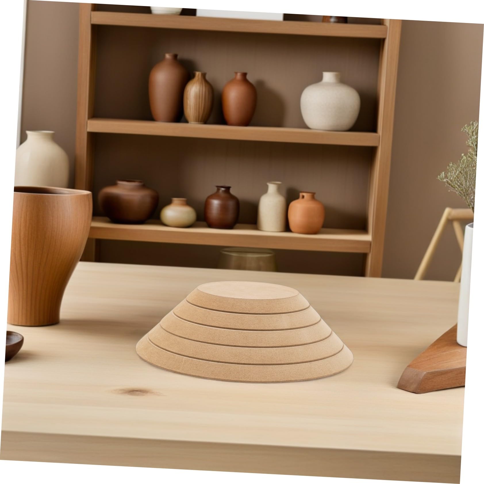 TOPBATHY Moule de Poterie Rond 5 Pièces en Céramique et Bois pour Modelage Argile, Outil de Formage Polyvalent, Usage Artisanal et Création Céramique, Adapté aux Artistes et Amateurs