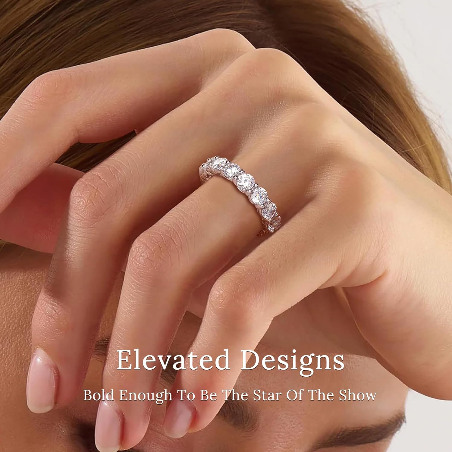 4mm 925 Sterling Silver Rings Gold Engagement Wedding Band Eternity Cubic Zirconia Round Simulated Diamond Stackable Ring for Women - Image 2