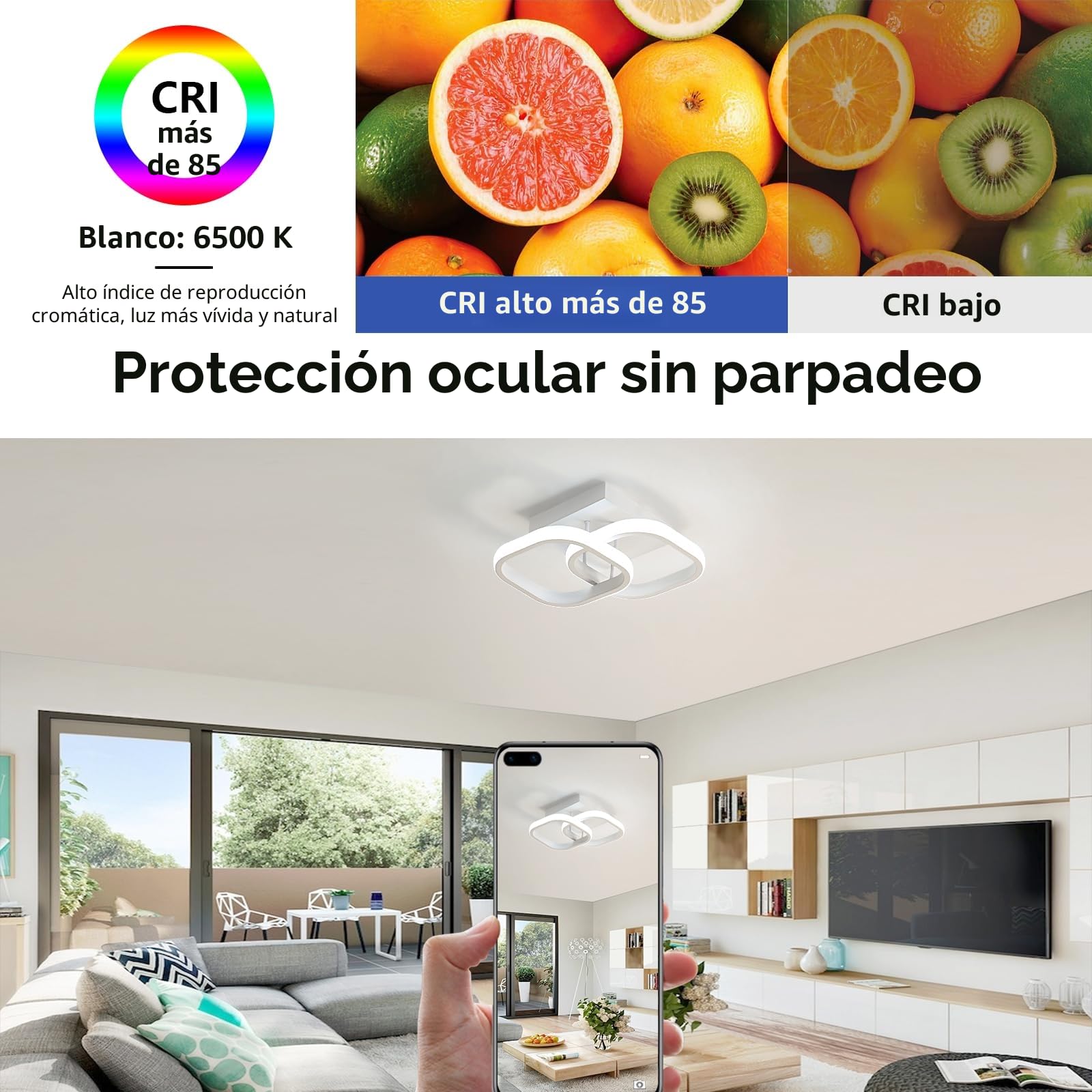 Comely Pack de 2 Plafones LED de Techo Modernos 24W – 2700 lm, Luz Fría 6500 K – Luz Blanca Fría, Compatible 110-230 V, Ideal para Cocina, Baño y Salón