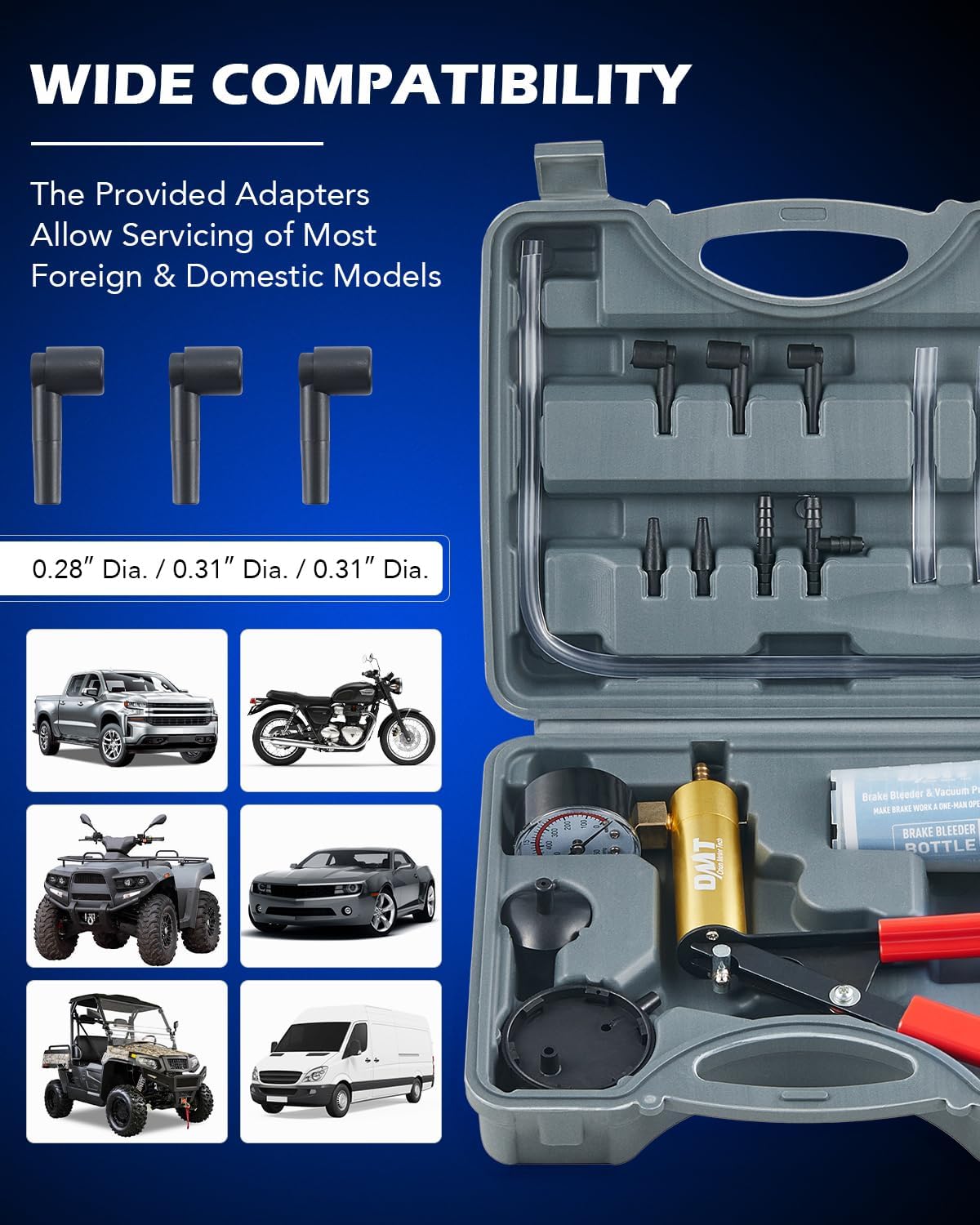 Orion Motor Tech Brake Bleeder Kit with Hand Vacuum Pump and Adapters, Brake Bleeding Kit for Brake Fluid Power Steering Fluid More, Vacuum Brake Bleeder Pump with Pressure Gauge