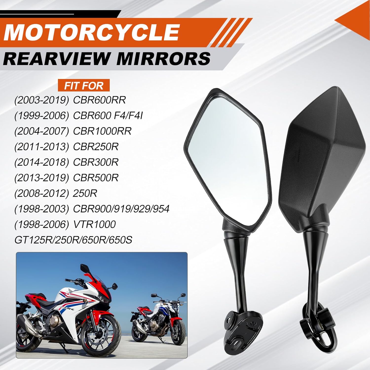 Motorcycle Rear View Mirrors Compatible with CBR300R CBR500R CBR600 F4 F4I CBR600RR CBR1000RR CBR900 CBR919 CBR929 CBR954 VTR1000 GT125R GT250R GT650R GT650S Rear Mirror