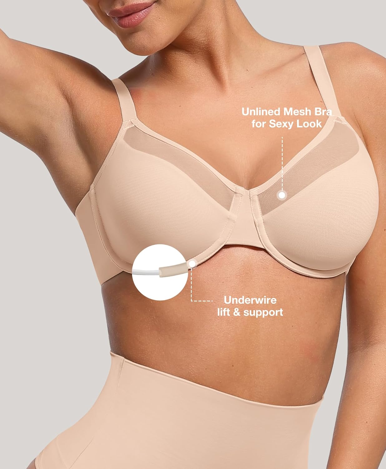 Minimizer Bras for Women Full Coverage Unlined Underwire Bras Plus Size Lifting Bra for Heavy Breast, Wide Strap, Skin 38C - Image 2