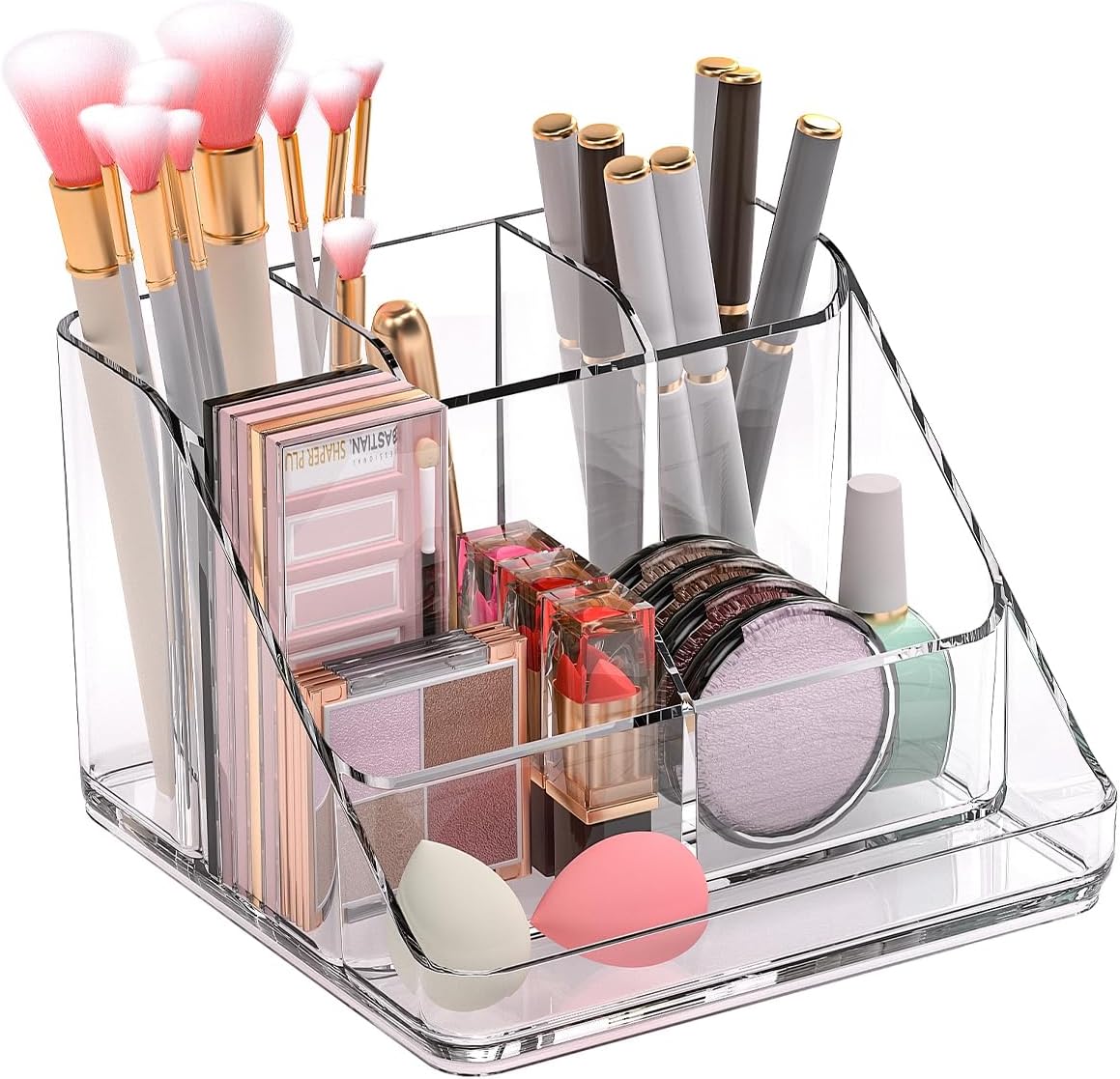 APLOP Bandeja organizadora de maquillaje, organizador de maquillaje de tocador de 6 compartimentos para joyas, accesorios para el cabello, mostrador de baño o tocador