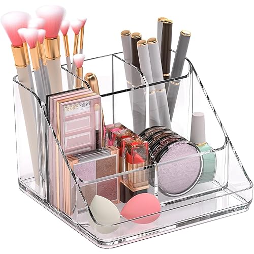 Ettori Makeup Organizer Tray, 6-Compartment Vanity Makeup Organizer for Jewelry, Hair Accessories, Bathroom Counter or Dresser