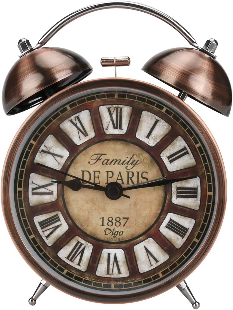 BestCool Retro Alarm Clock, Classic Silent Bedside Alarm Clock Quartz Double Twin Bell Alarm Clock Vintage Analogue Loud Alarm Clock with Night Light for Bedroom（Battery not Included）