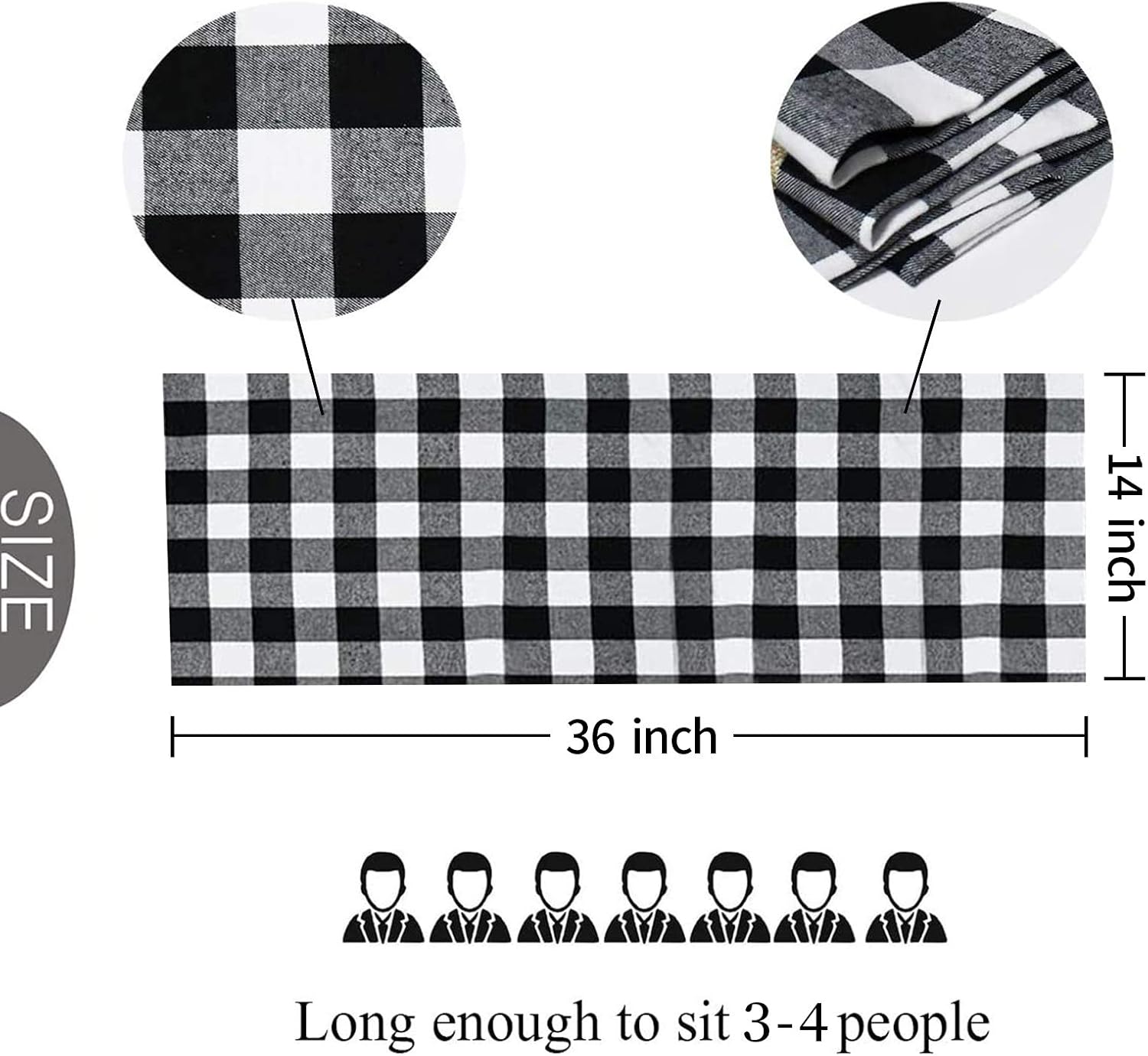 Senneny Buffalo Check Table Runner Cotton Black and White Plaid Classic Stylish Design for Family Dinner Christmas Holiday Birthday Party Table Home Decoration (Black and White, 14 x 36 Inch)