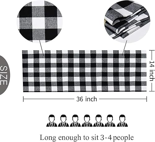 Miniatura 9 de Senneny Buffalo - Camino de mesa, de algodón, a cuadros blancos y negros, diseño clásico y elegante para la cena familiar, Navidad, día festivo,