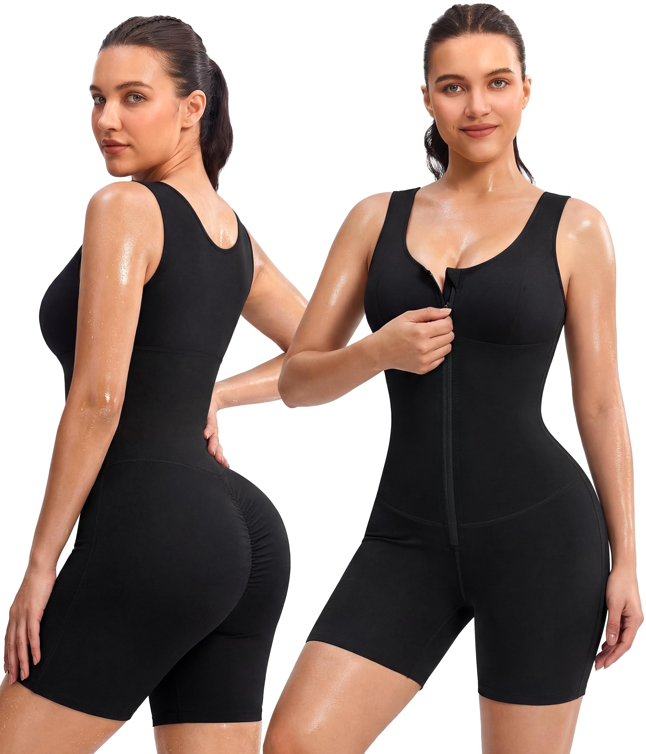Junlan Vêtements de Sudation Femme Combinaison Intégrale Sauna Shapewear Élastique Vêtements de Sudation Survêtement de Sauna pour Femme avec Fermeture Éclair pour Sport, Yoga, Fitness